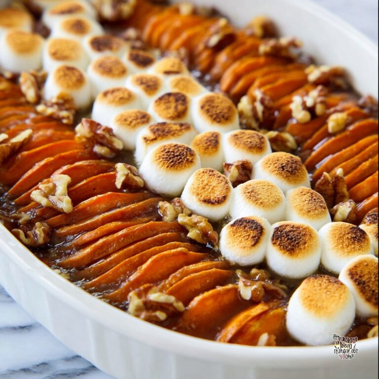 Sweet Potato Scalloped Potatoes with Walnuts and Toasted Marshmallows Recipe