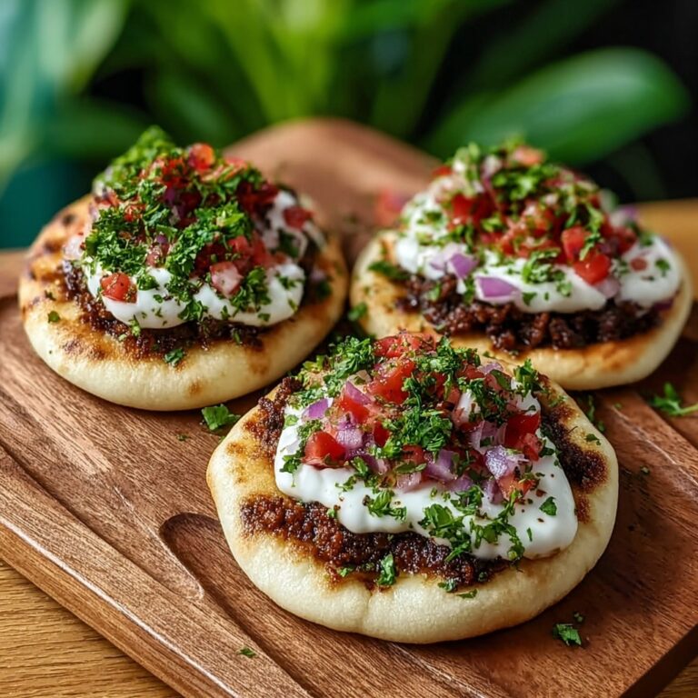 Mini Lahmacun with Yogurt Sauce and Fresh Vegetable Toppings Recipe
