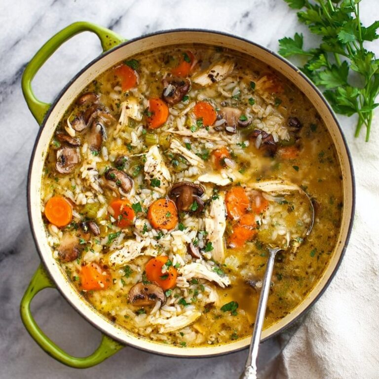 Chicken and Mushroom Soup with Rice and Herbs Recipe