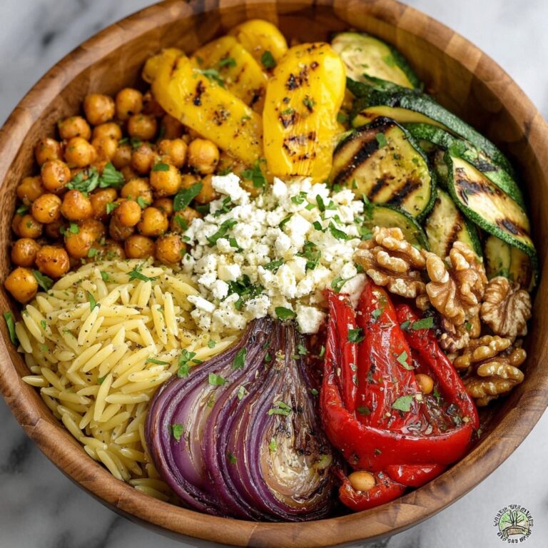 Chickpea & Orzo Bowl with Feta, Roasted Veggies & Walnuts Recipe