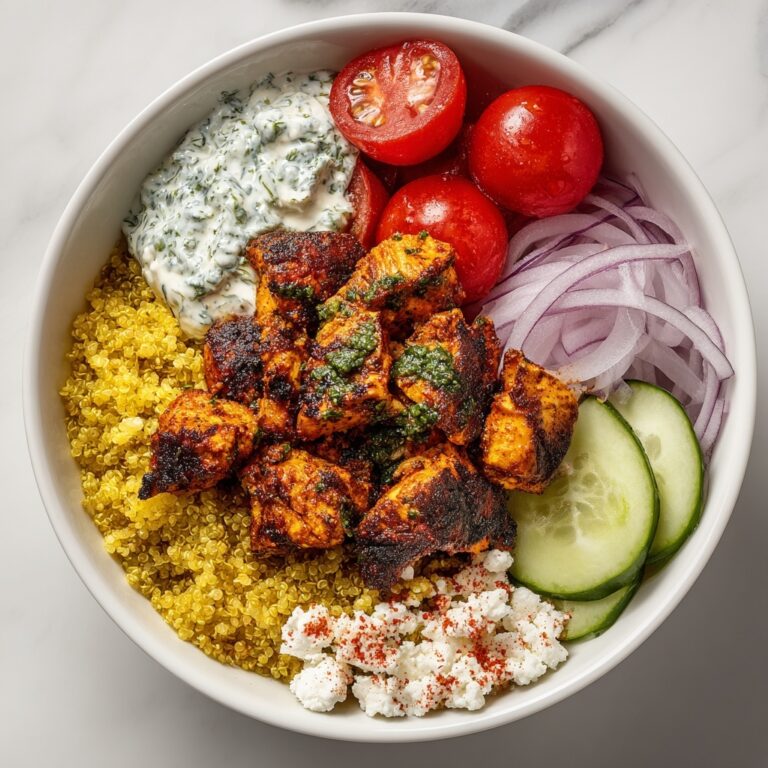 Greek Chicken Souvlaki Bowls with Tahini Garlic Sauce Recipe