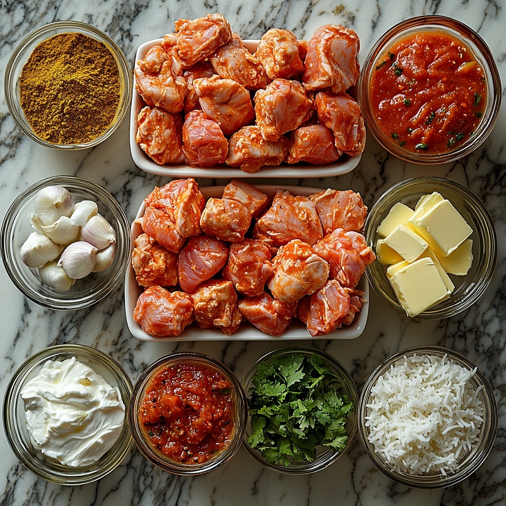 pork stir fry ingredients flat lay on a clean white surface: raw boneless pork chops neatly stacked, small glass bowls with chicken broth, soy sauce, honey, lime juice, sriracha, minced garlic, ground ginger, sesame oil, and cornstarch arranged in a semi-circle; vibrant fresh vegetables including yellow onion halves, bright green broccoli florets, celery ribs, julienned orange carrots, and diced red bell pepper artistically scattered; a drained can of golden pineapple chunks in a rustic bowl, a small dish of smooth peanut butter with a spoon; glass container with dry white wine, seasoning of salt and pepper in tiny ramekins; garnishes of chopped green onions and toasted sesame seeds placed in miniature bowls; small bowl of cooked rice off to the side as final touch; natural soft daylight emphasizes vivid colors and diverse textures, minimalist styling with gentle shadows, clean and balanced composition, ample negative space for text overlay -- overhead shot, top down view, flat lay photography, professional food styling --ar 1:1 --q 2 --s 750 --v 6.1