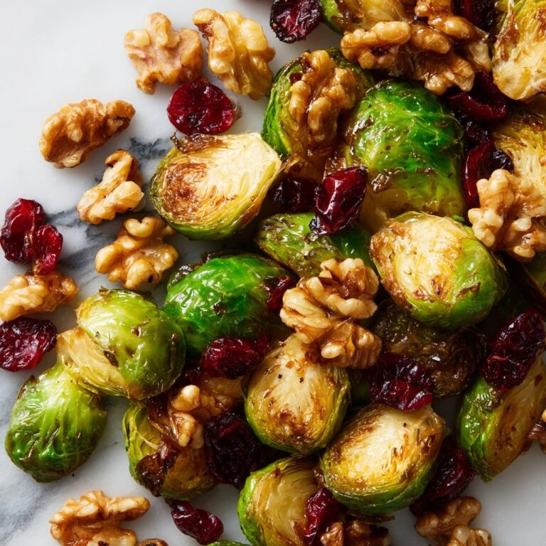 House Favorite Roasted Brussels Sprouts with Walnuts, Cranberries, and Maple Dijon Sauce Recipe
