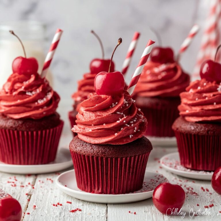 Shirley Temple Pink Cherry Cake Mix Cupcakes with Creamy Cherry Frosting Recipe