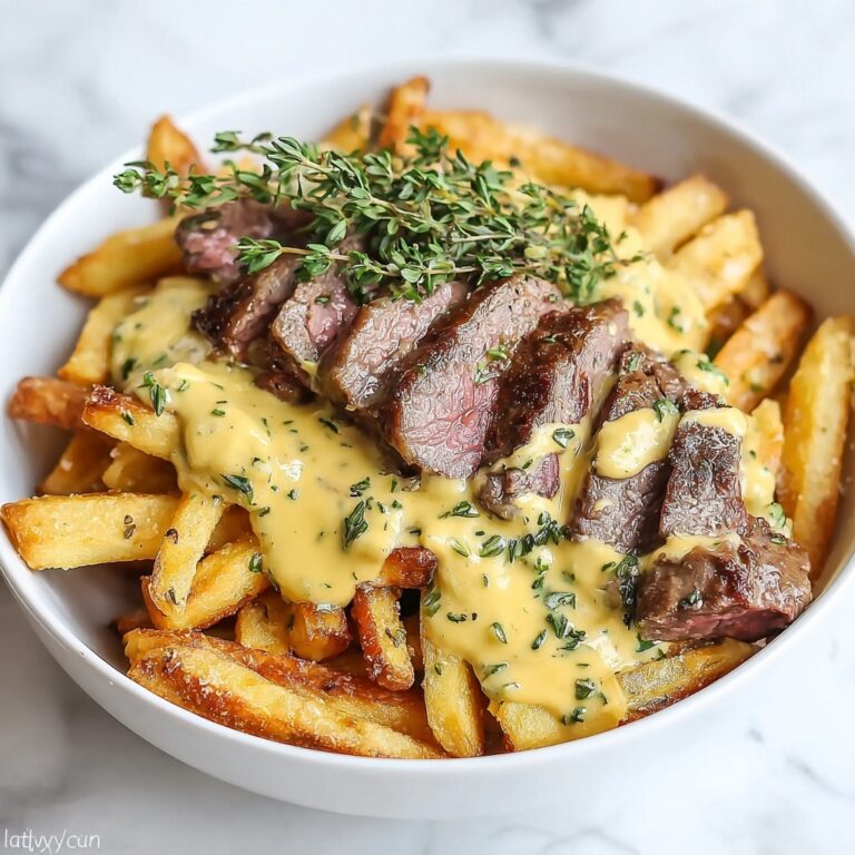 Garlic Parmesan Steak with Crispy Fries and Creamy Sauce Recipe